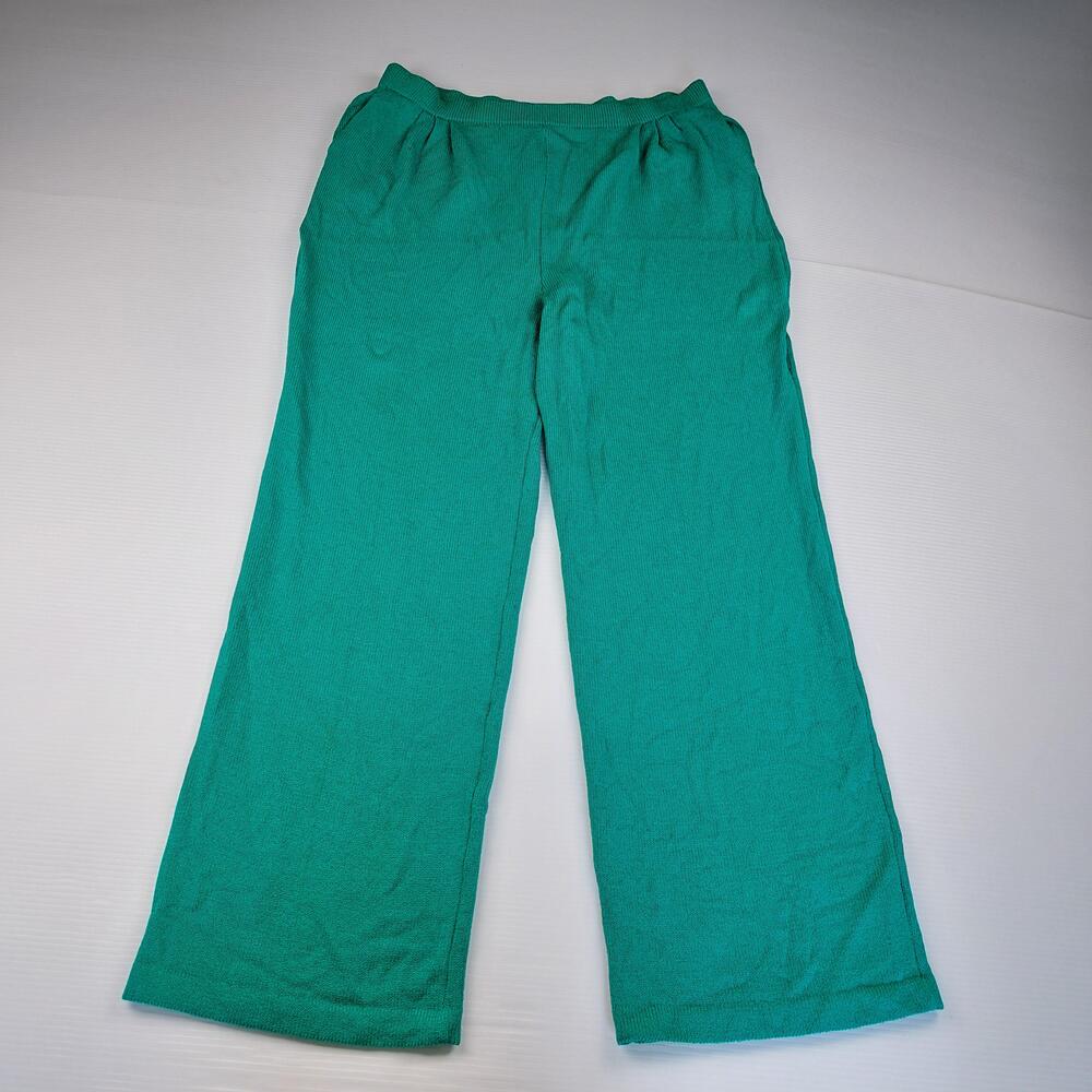 St John Collection Pants Womens 14 Green Wide Leg Pull On Santana Knit Career